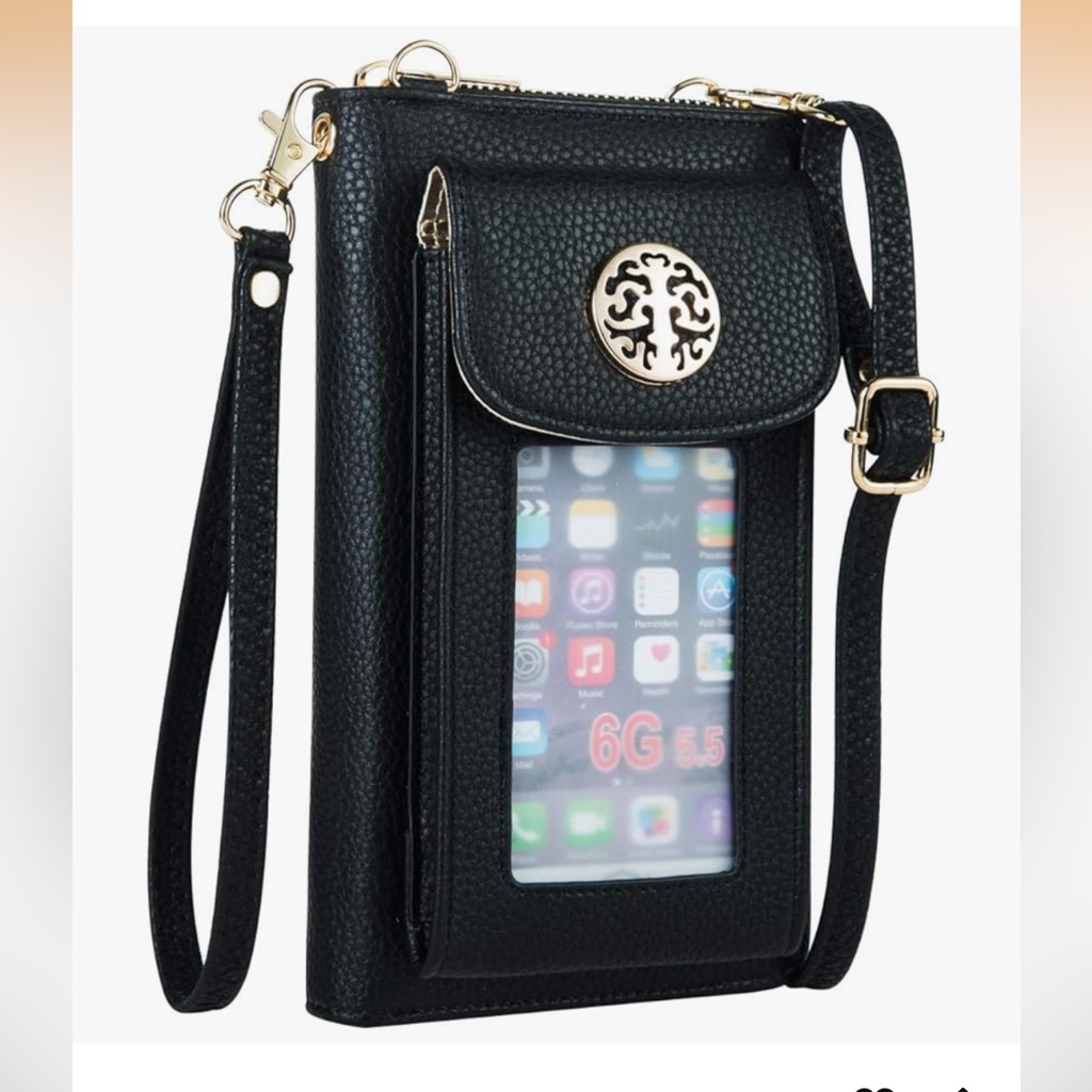 Black Crossbody Phone Bag With Gold Accent